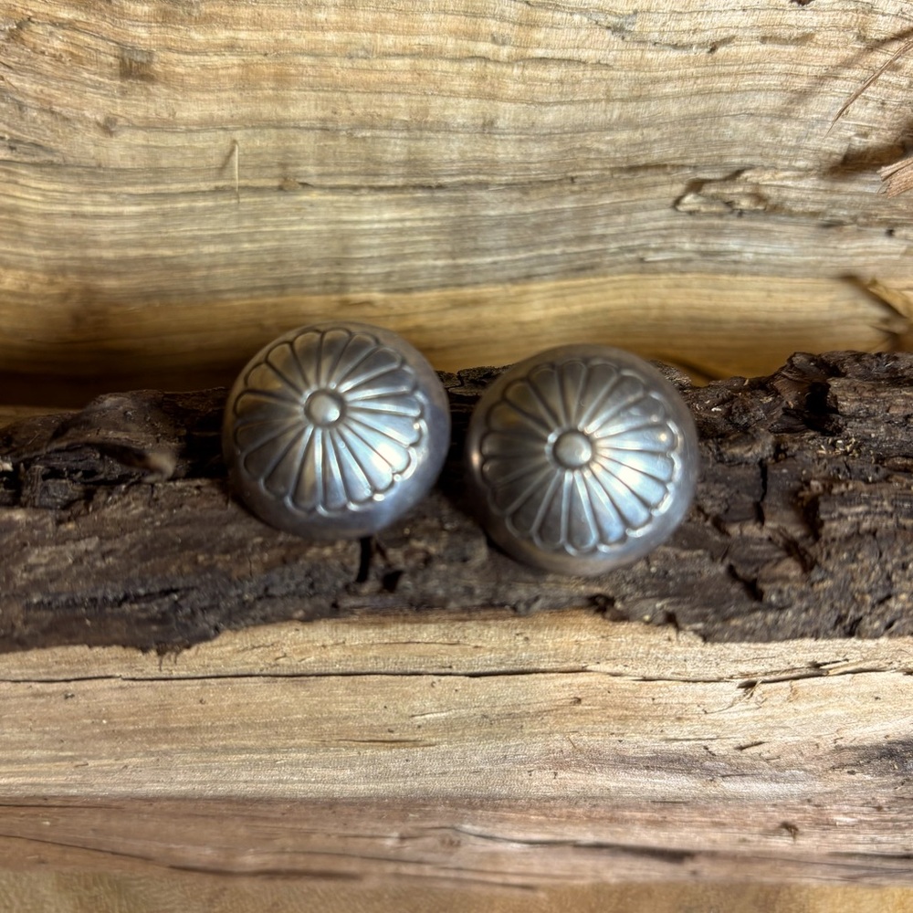 Vintage Sterling Silver Stamped Concho Button Earrings